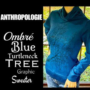 ▪️ANTHROPOLOGIE▪️Ombré Blue Turtleneck Tree Graphic Sweater